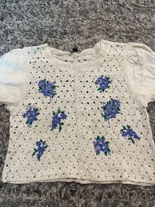 Crocheted Floral Button-Up Top
