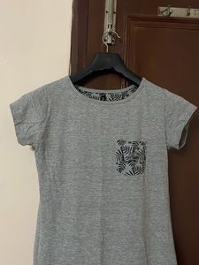 Grey Casual T-Shirt Dress with Pocket