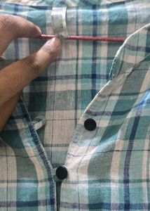 Blue Plaid Button-Up Long Sleeve Top