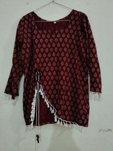 Maroon Printed Short Kurti with Tassels