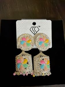 Multicolor Jhumka combo with silver bangles