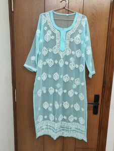 Blue Lakhnavi Chikankari Handwork Kurta