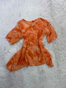 Vintage Orange Floral Sheer Mesh Top