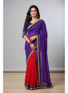 Vibrant Purple & Red Indian Saree