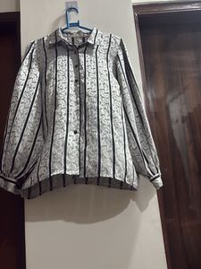 Striped &amp; Floral Print Button-Up Blouse