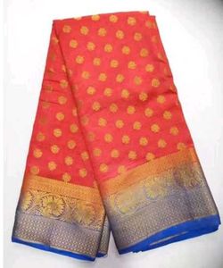 Elegant Dark Orange And Blue Silk Banarasi Sare