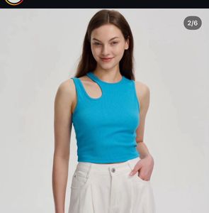Blue Asymmetrical Cut-Out Tank Top