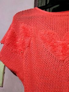 Cute Coral Heart crochet Knit Top