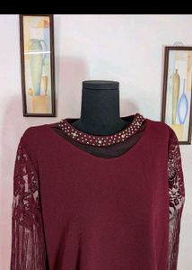 Elegant Maroon Lace Sleeve Top