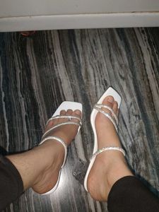 White Sparkly Strap Flat Sandals