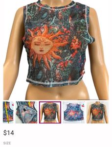 Shein Vintage Sun Print Mesh Crop Top