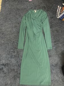 Elegant Green Ruched Midi Dress
