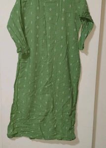 Green Printed Straight Kurti | Button-Down Cotton
