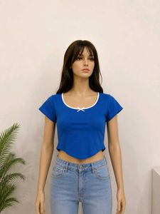 Cute Blue Crop Top with Bow Detail