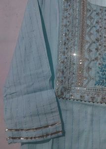 Sky Blue Ladies Cotton Embroidered Kurta Set