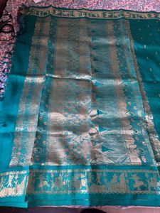 Beautiful Teal Saree with Gold Border