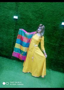 Vibrant Yellow Lehenga Choli with Colorful Dupatta