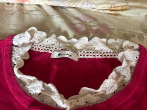 Pink Short Sleeve Top with Lace Trim