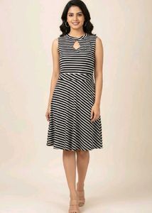 Striped Sleeveless Keyhole Neck Dress