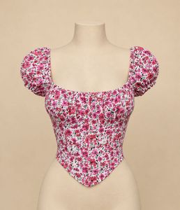 Floral Puff Sleeve Corset Top