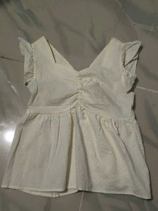 chic white Textured Peplum Top