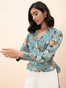 Floral Print Wrap Top