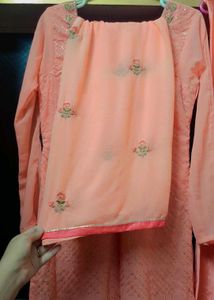 Peach Embroidery Plazo Set