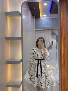 Chic Polka Dot Button-Down Midi Dress