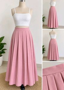 Pink Pleated Midi Skirt