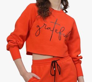 Orange "Grateful" Graphic cropped sweatshirt