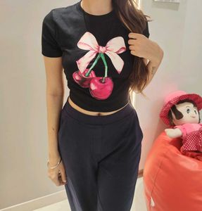 Cute Cherry Bow Crop T-Shirt - XS/S