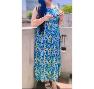 Blue Floral Print Midi Dress