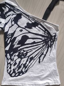 One Shoulder Butterfly Print Top