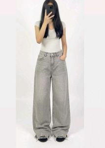 Grey Wide Leg Jeans