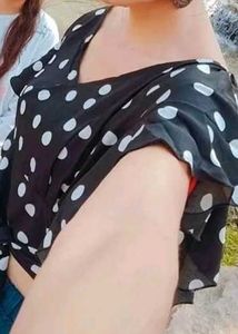 Black &amp; White Polka Dot Wrap Top - V Neck Tie Up,
