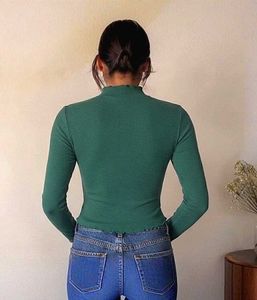 Green Ribbed Mock Neck Top