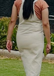 Cute Beige Pinafore Dress