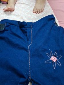 Embellished Wide Leg Denim Pants