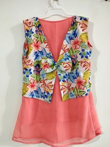 Floral Print Layered Dress Top