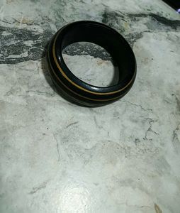 Wooden Bangle with Gold Stripes