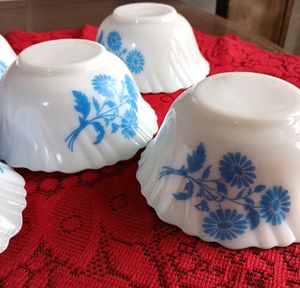 Set of 5 White Bowls with Blue Floral Design