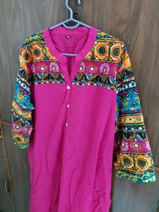 Vibrant Pink Kurta with Colorful Print