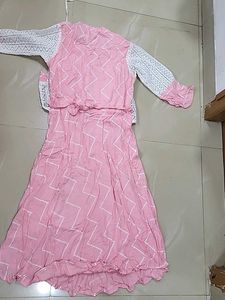 Pink Dress with White Shrug