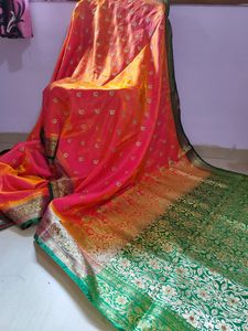 Elegant Pink & Green Silk Saree