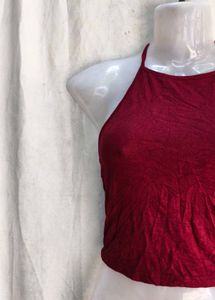 Maroon Halter Neck Crop Top