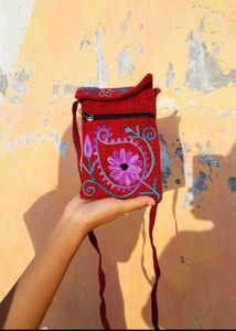 Maroon Textured Crossbody Pouch