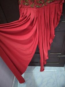 Elegant Red Embroidered Jump Suit