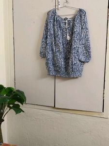 Blue Floral Print Tunic Top