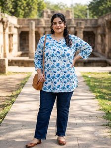 Floral Print Cotton Kurta (plus size)