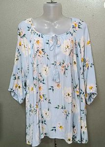 Boho Floral Print Tie-Neck Tunic Top